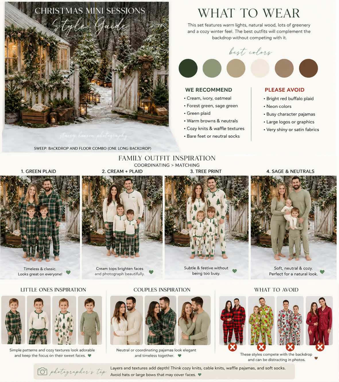 🎄✨ Christmas Minis are officially LIVE! ✨🎄
And because I couldn't resist... I had a little fun with AI! 🤭
This outfit guide isn't meant to be a strict rulebook—it's just a fun way to see how different outfit styles might look with this year's gorgeous Christmas greenhouse backdrop. I was honestly blown away by how realistic these examples turned out!
So yes... wear the red. ❤️ Wear the green. 🎄 Wear the Christmas pajamas. Wear the cozy sweaters. Dress up or keep it casual—whatever fits your family's style! This backdrop is incredibly versatile, and my biggest goal is for your photos to feel like you.
🎅 Christmas Mini Sessions include:
✨ 15-minute session
✨ Family-sized Christmas setup
✨ Professionally edited digital images
✨ River Heights Studio
💲 $95 + tax
Spots always fill quickly, so grab yours before they're gone!
🎄 Reserve your session here:
https://staceyhansenphotography.hbportal.co/public/6a5a689c16670978f76ec716
I can't wait to kick off another Christmas season with all of you! ❤️🎄
#StaceyHansenPhotography #CacheValleyPhotographer #ChristmasMinis #ChristmasPhotos #UtahPhotographer