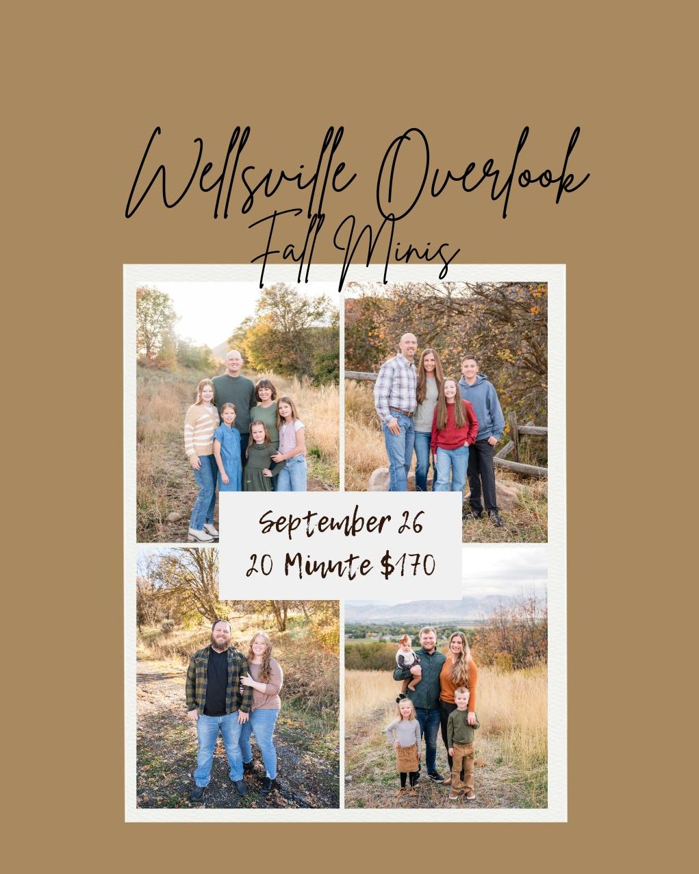 🍂 Wellsville Overlook Fall Minis are open! 🍁
Golden grasses, colorful leaves, mountain views, and that pretty fall sunset light… this location is always a favorite.
These are perfect for updated family photos, holiday cards, couples, maternity, kids, or seniors—and a quick, easy way to get beautiful photos without committing to a full session.
Saturday, September 26
4:30–7:00 PM
20-minute session | $170 + tax
Spots are limited, so grab yours here:
https://staceyhansenphotography.hbportal.co/public/6a5a6cd716670978f76ec855
#FallMiniSessions #WellsvilleOverlook #CacheValleyPhotographer #UtahFamilyPhotographer #StaceyHansenPhotography